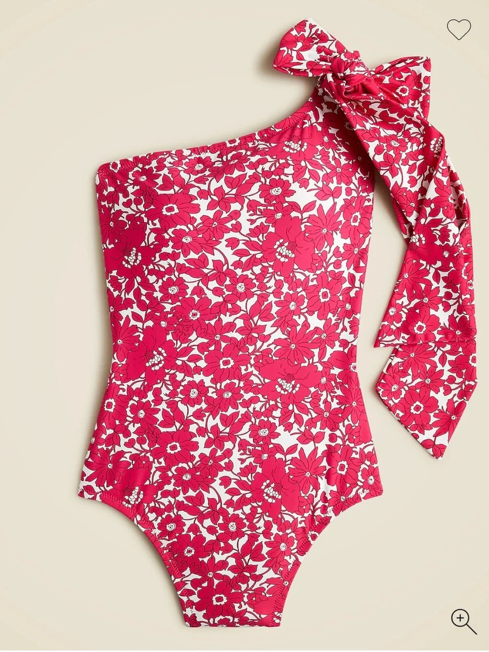 J. Crew One Shoulder One Piece Swimsuit Pink Floral Bow Size 10 Bathing Suit